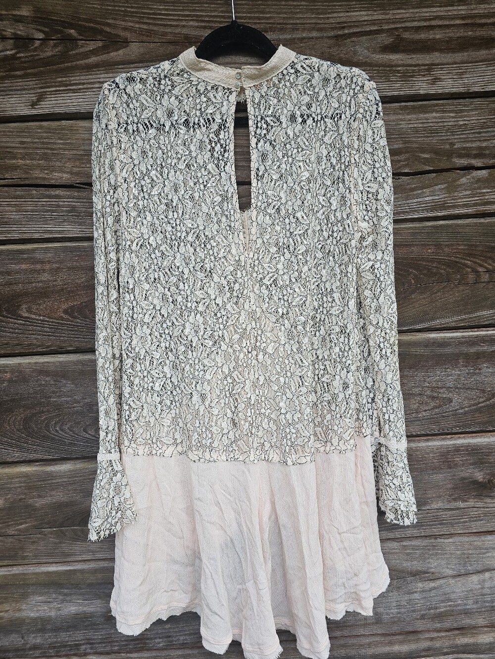 Free People Tell Tale Tunic Dress Blush Pink Cream Lace Boho Size Large - Picture 7 of 9
